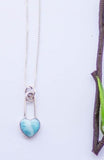 Safe Haven Heart - Larimar Safety Pin Necklace